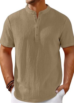 Cotton And Linen Stripes Henley Shirt