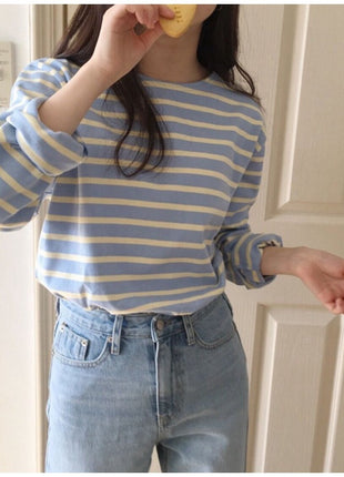 Korean Striped Long-sleeved Loose Inner Top
