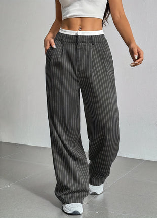 Stripe High Waist Straight Leg Trousers