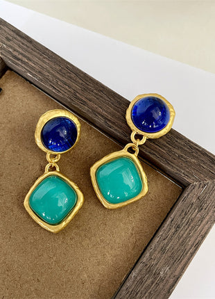 Vintage Light Green & Blue Crystal Earrings
