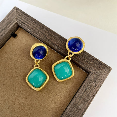 Vintage Light Green & Blue Crystal Earrings