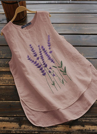 Korean Embroidered Sleeveless Crew Neck Top