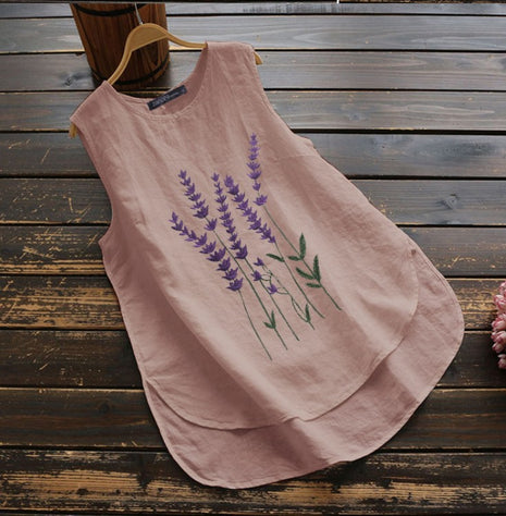 Korean Embroidered Sleeveless Crew Neck Top
