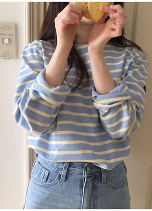 Korean Striped Long-sleeved Loose Inner Top
