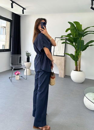 Casual Drawstring Top Trousers and Pants Two-piece Suit