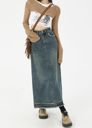 Retro Fashion Hip Denim Long Skirts