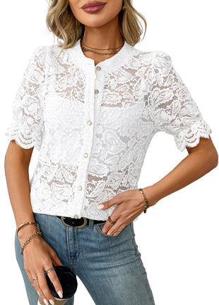 Casual Summer Lace Short Sleeve Button Shirt