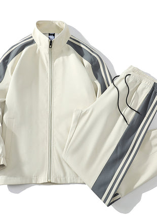 Casual Stand Collar Top And Trousers Two-piece Set