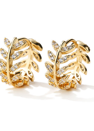 Korea Design Micro Inlaid Zircon Leaf-shaped Earrings