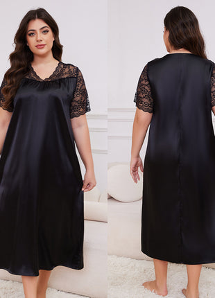 Plus Size Ice Silk Short Sleeve Loose Casual Nightdress