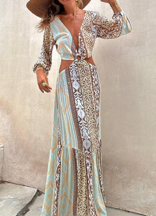 Midriff V-neck Lace Long Sleeve Dress