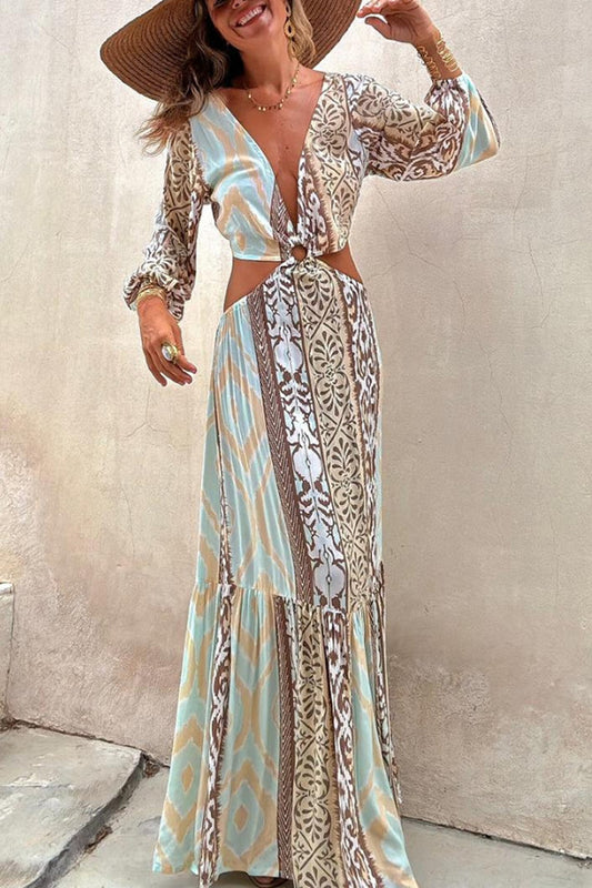 Midriff V-neck Lace Long Sleeve Dress