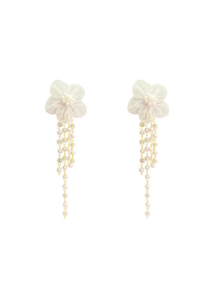 Long Fringed Pearl Flower Stud Earrings