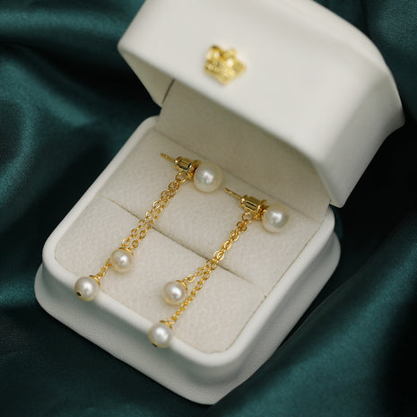 Natural Pearl Long Tassel Earrings