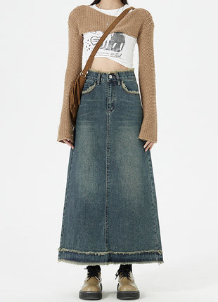 Retro Fashion Hip Denim Long Skirts