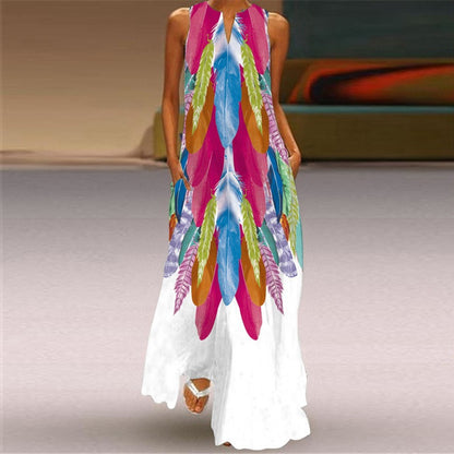 Digital Printed V-neck Sleeveless Maxi Dress