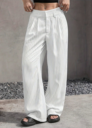 Stripe High Waist Straight Leg Trousers