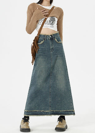 Retro Fashion Hip Denim Long Skirts