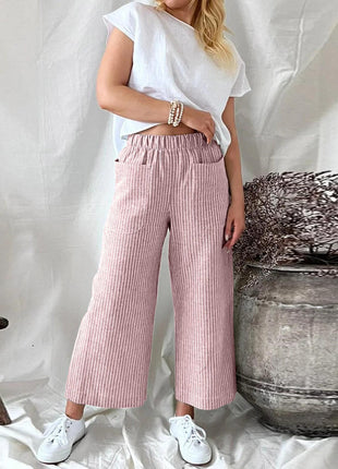 Loose Striped Cotton and Linen Wide-leg Pants