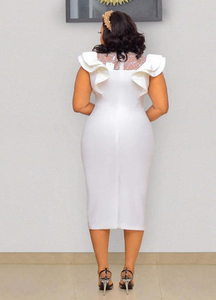 Ruffled Sleeves High Waist Temperament Mid-length Dress