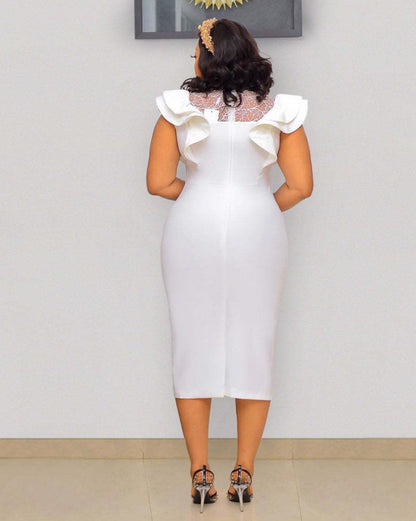 Ruffled Sleeves High Waist Temperament Mid-length Dress