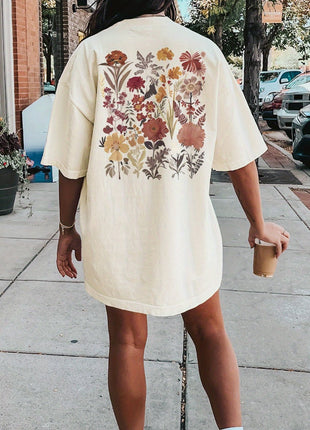 Floral Neck Tee Short Sleeve Dress