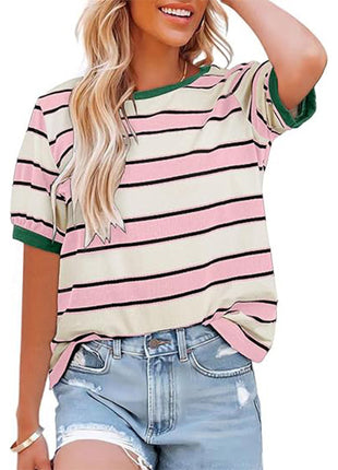 Round Neck Mosaic Large Striped Loose Shirt