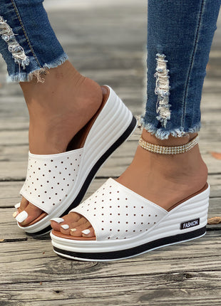 Stylish Hollow out Peep Toe Wedge Mule