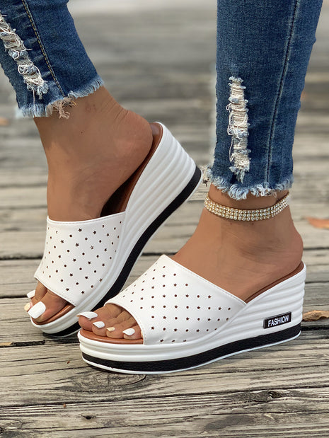 Stylish Hollow out Peep Toe Wedge Mule