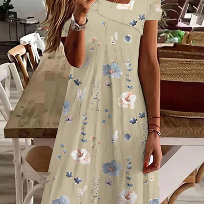 Cute Printed Multi-color Elastic Short Sleeve Dress