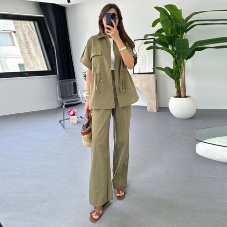 Casual Drawstring Top Trousers and Pants Two-piece Suit