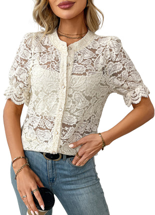 Casual Summer Lace Short Sleeve Button Shirt