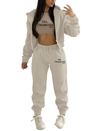 Top, Hooded Jacket & Pants 3 Pieces Suit