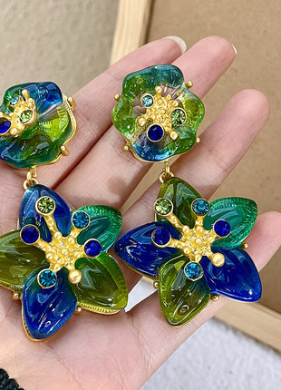 Stars Green Blue Crystal Earrings