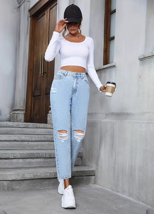 Casual Loose Straight Ripped Denim Jeans