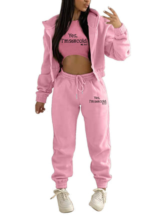 Top, Hooded Jacket & Pants 3 Pieces Suit