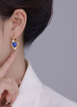 Natural Shell Klein Blue Loving Heart Earrings