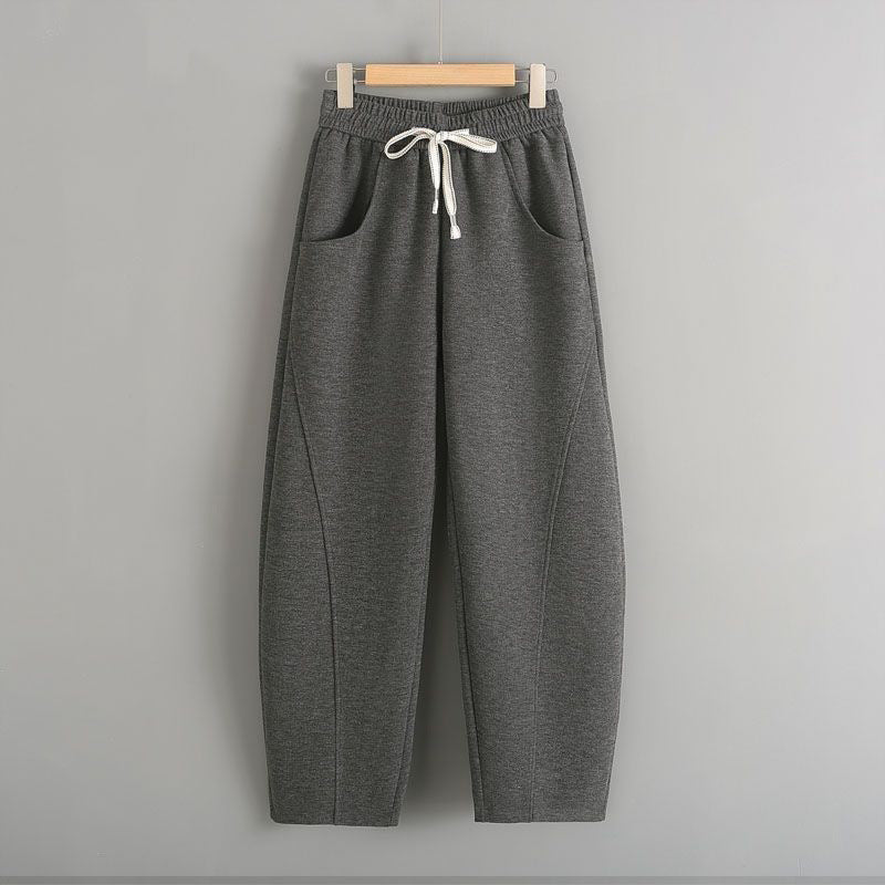 Fleece-lined Elastic Sickle High Waist Pants