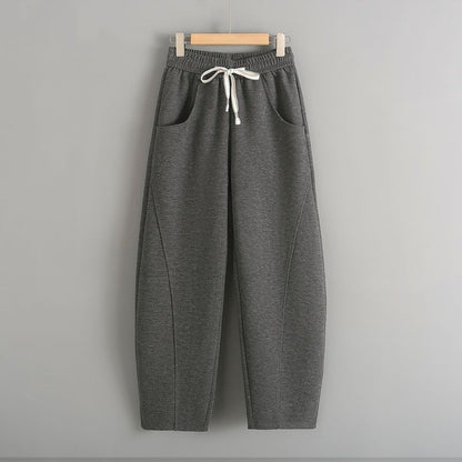 Fleece-lined Elastic Sickle High Waist Pants