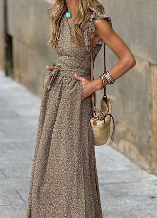 V-neck Ruffled Sleeve Dress