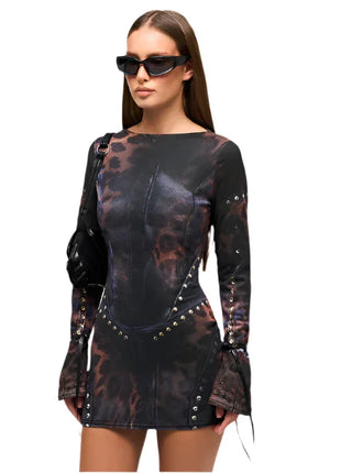 Leopard Metal Buckle Short Dress