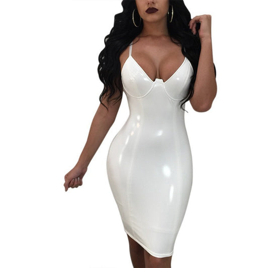 V-neck Strap Zipper Furcal Lower Hem Dress