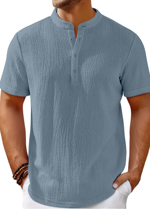 Cotton And Linen Stripes Henley Shirt