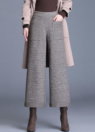 Small Woolen Wide-leg High Waist Cropped Pants