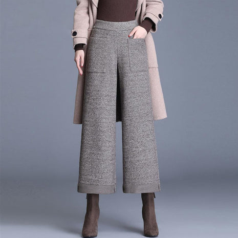 Small Woolen Wide-leg High Waist Cropped Pants
