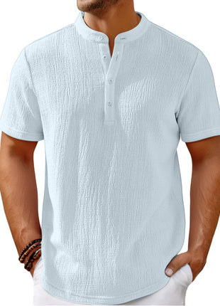 Cotton And Linen Stripes Henley Shirt