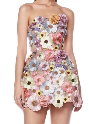 Embroidery Stitching Flowers Tube Hip Dress