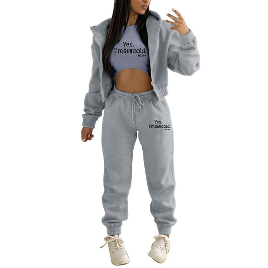 Top, Hooded Jacket & Pants 3 Pieces Suit