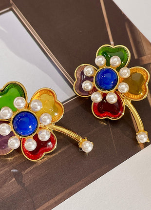 Flower 5 Colours Crystal Earrings