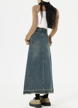 Retro Fashion Hip Denim Long Skirts
